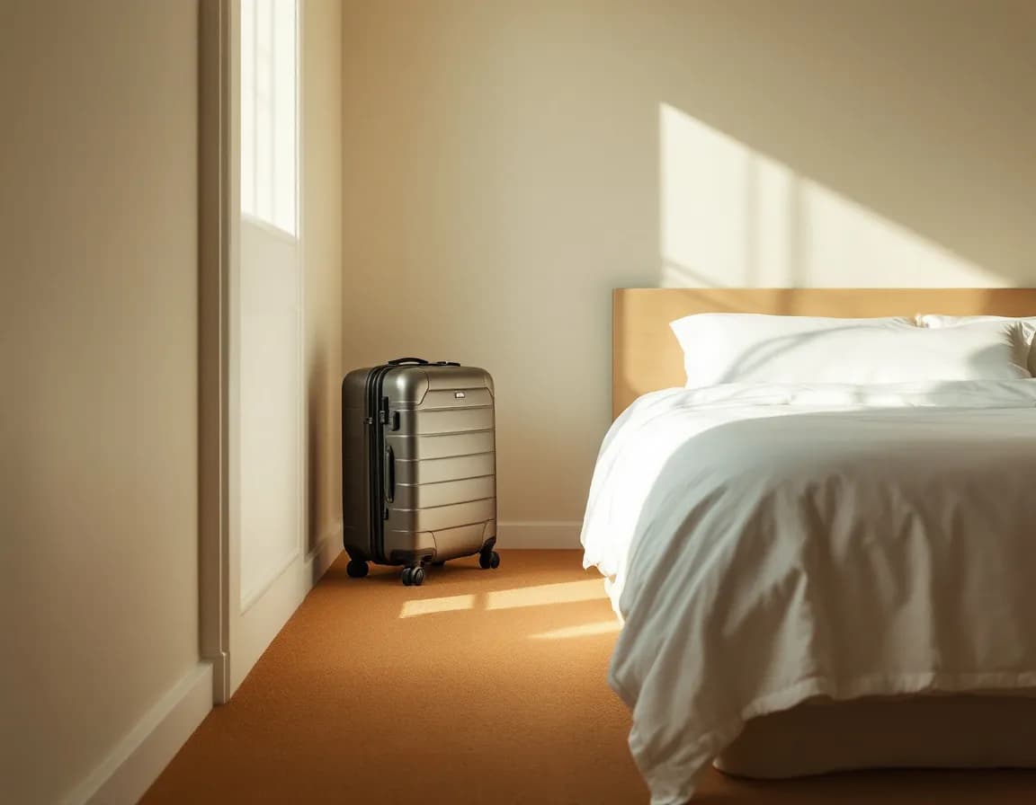 The narrow strip of carpet between a hotel bed and a wall